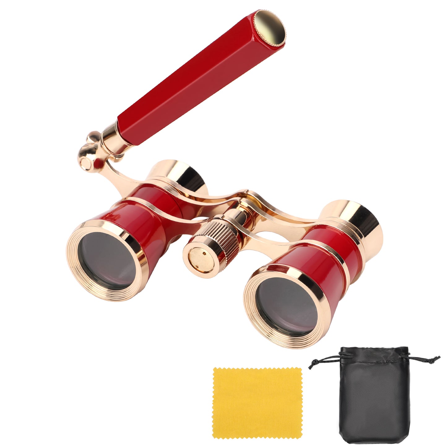 3x25 Classic Foldable Opera Glasses Binocular - Portable Retro Design Metal Body with Handle,Optical Lens Theatre Telescope great Gifts (Red)
