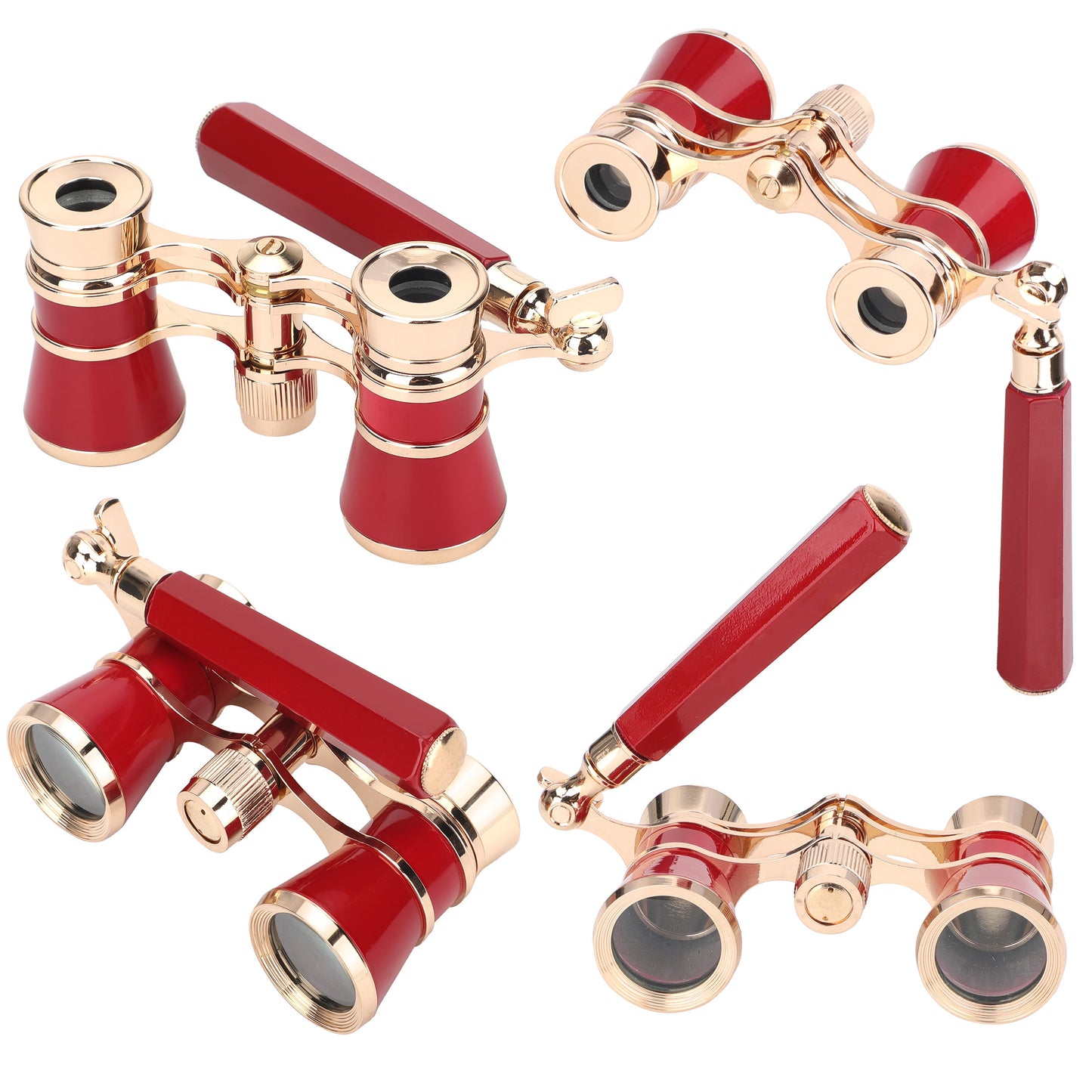 3x25 Classic Foldable Opera Glasses Binocular - Portable Retro Design Metal Body with Handle,Optical Lens Theatre Telescope great Gifts (Red)