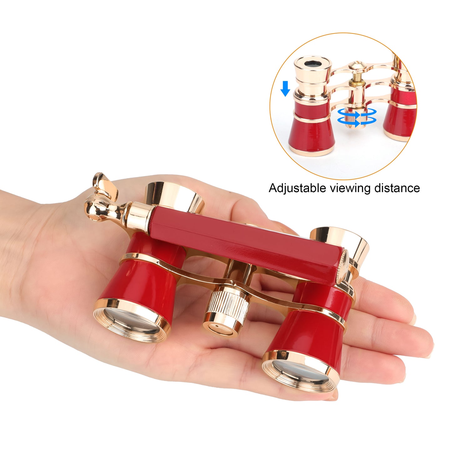 3x25 Classic Foldable Opera Glasses Binocular - Portable Retro Design Metal Body with Handle,Optical Lens Theatre Telescope great Gifts (Red)