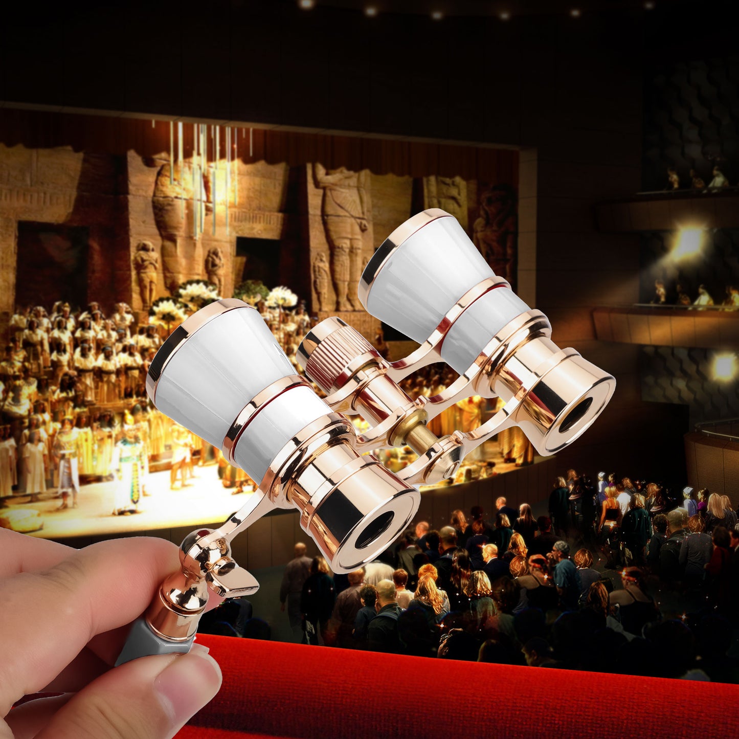 3x25 Classic Foldable Opera Glasses Binocular - Portable Retro Design Metal Body with Handle,Optical Lens Theatre Telescope great Gifts (White)