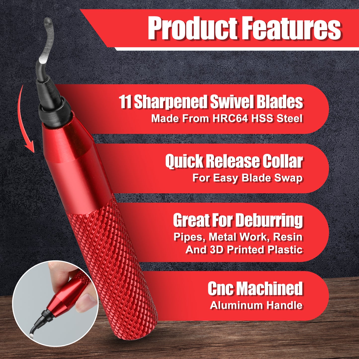 Deburring Tool Kit with 10 Extra Blades & Countersink Hand Reamers - Burr Remover, Burr Edges Removing Hand Tool for Metal Copper Resin PVC Pipes Plastic, Plumbing & 3D Printing Burr Removal Reamer Tool