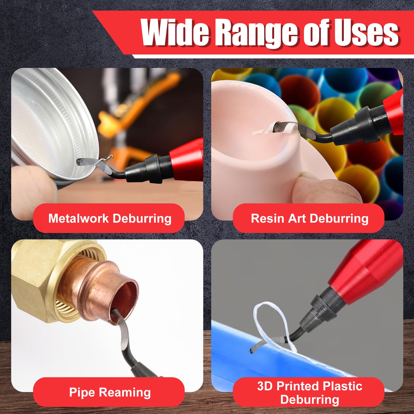 Deburring Tool Kit with 10 Extra Blades & Countersink Hand Reamers - Burr Remover, Burr Edges Removing Hand Tool for Metal Copper Resin PVC Pipes Plastic, Plumbing & 3D Printing Burr Removal Reamer Tool