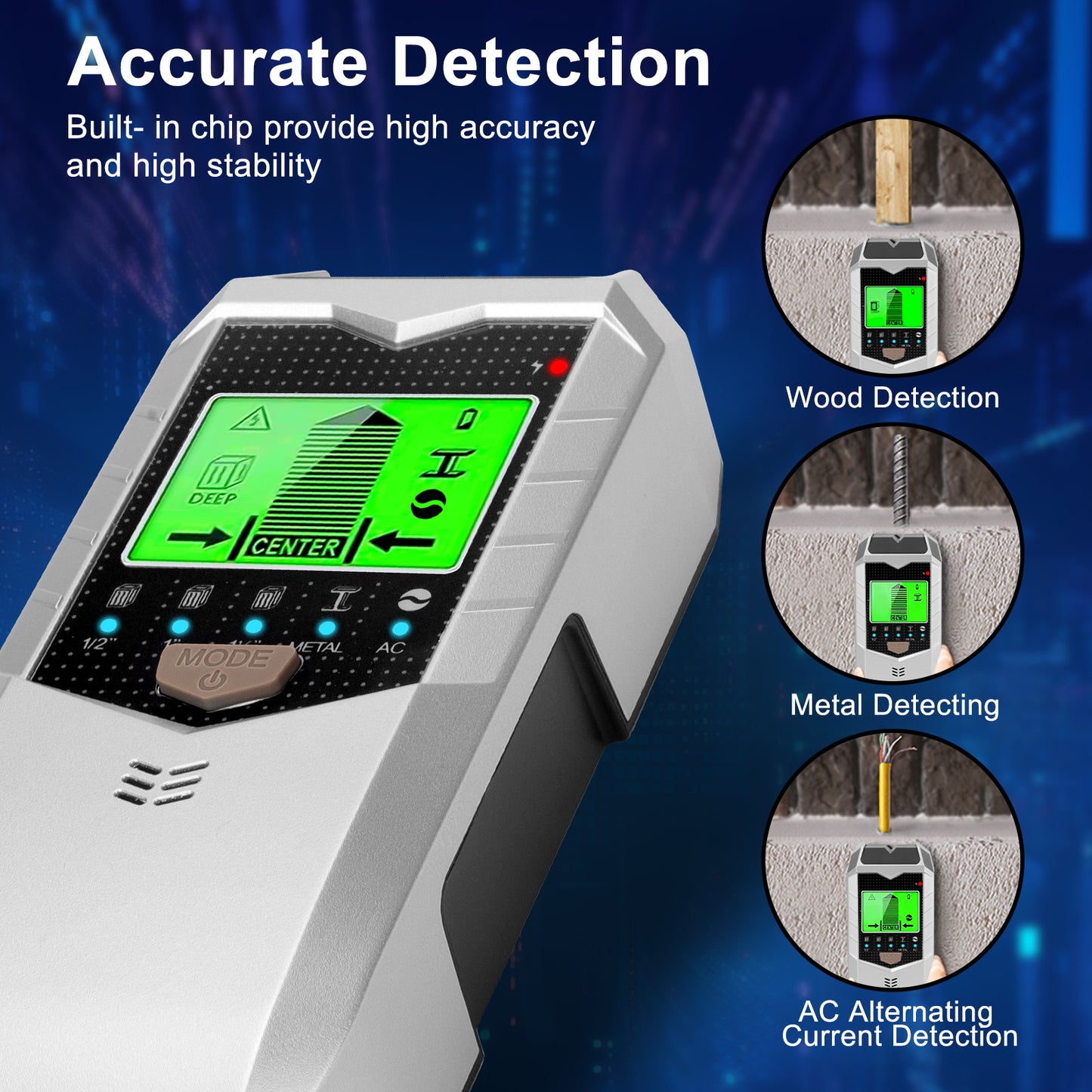 5 in 1 Stud Finder Wall Scanner - Stud Finder Wall Sensor Detector with LED Display & Audio Alarm for Wood, Metal, AC Wire Detectior(Silver)