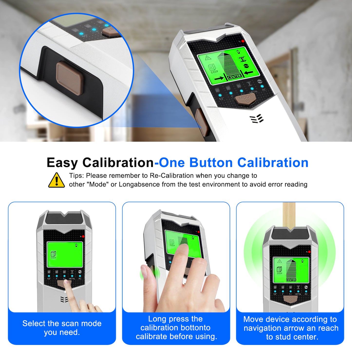 5 in 1 Stud Finder Wall Scanner - Stud Finder Wall Sensor Detector with LED Display & Audio Alarm for Wood, Metal, AC Wire Detectior(Silver)