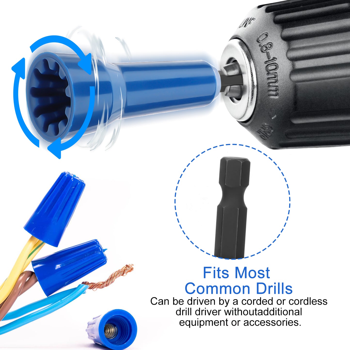 2Pcs Wire Nut Twister Set - Constructed from high-quality nylon plastic ,1/4 inch Chuck Compatible with Most Drills(Blue)