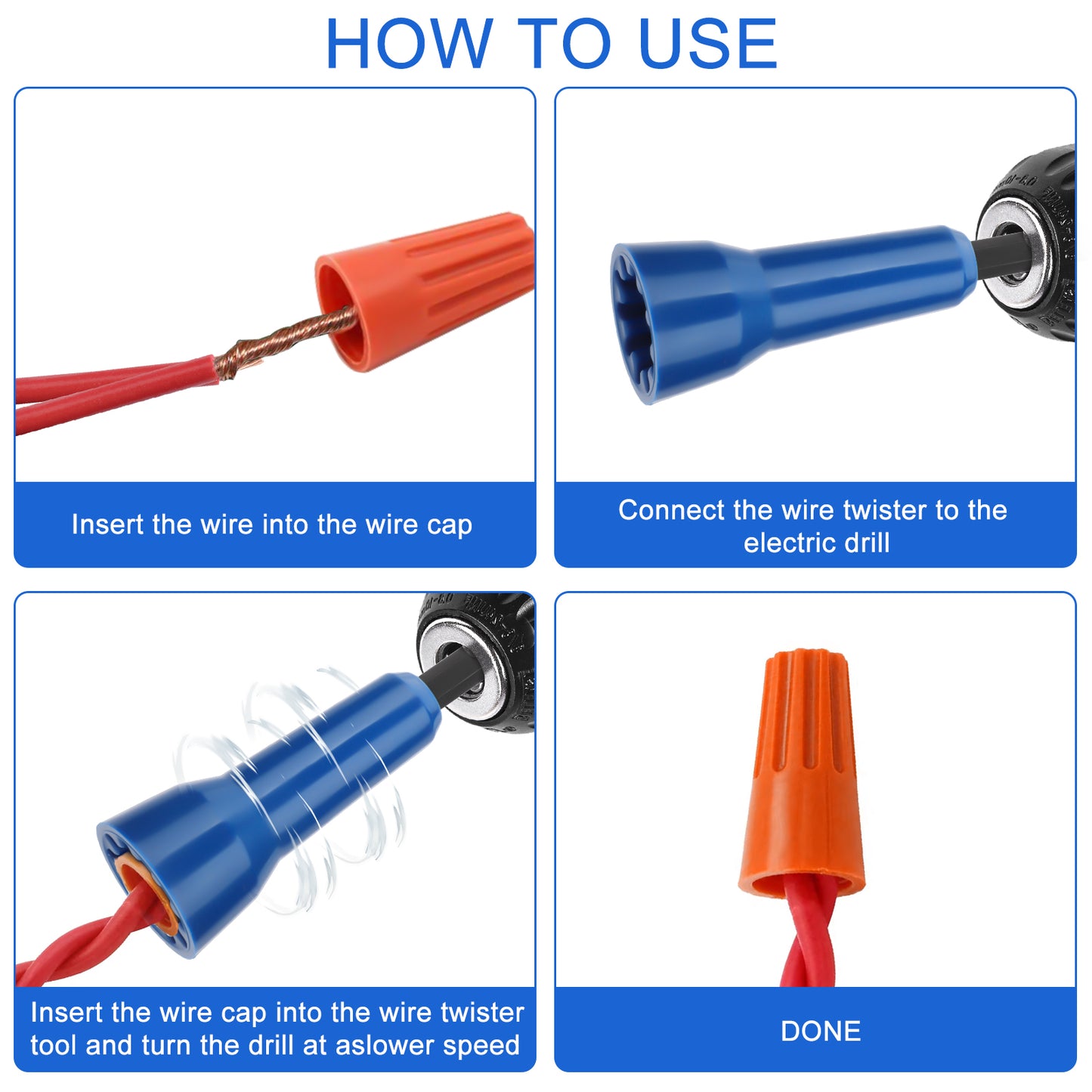2Pcs Wire Nut Twister Set - Constructed from high-quality nylon plastic ,1/4 inch Chuck Compatible with Most Drills(Blue)