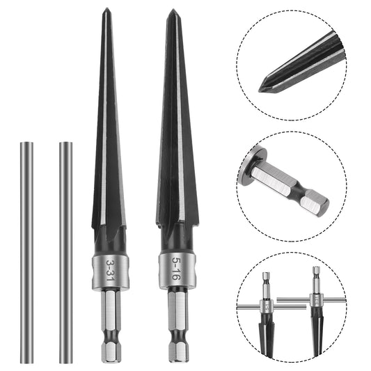 2Pcs Tapered Reamer Set - Detachable T-Handle,Compatible with Power Tools,1/8"-1/2" (3-13mm) & 3-16''-5/8'' (5-16mm),Precision Hole Enlargement for Metal, Wood, and Plastic