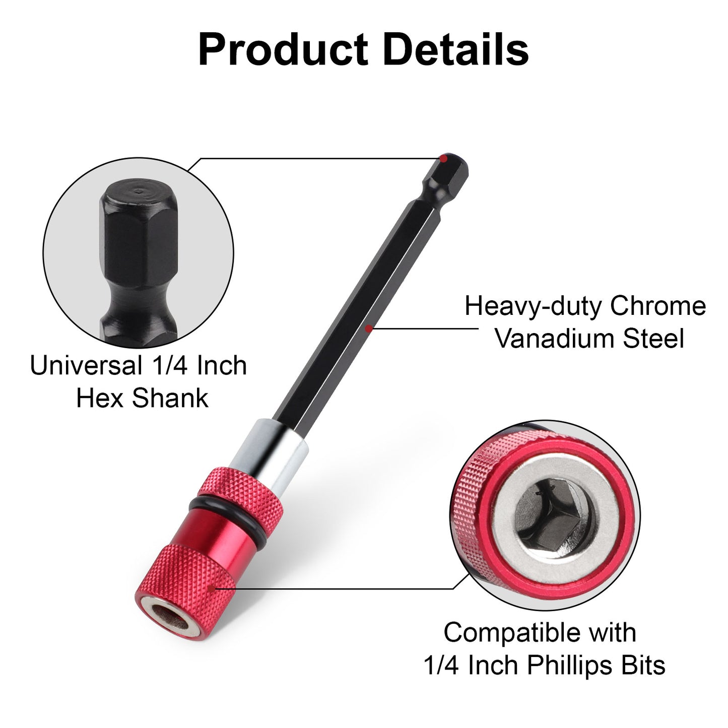 4Pcs Steel Drill Extension Bit Holder Set - 12'' 6'' 4'' 2'' Magnetic Drill Screwdriver Bit Extender 1/4 inch Hex Bit Holder, Impact Driver Extension Adjustable Depth Screwdriver