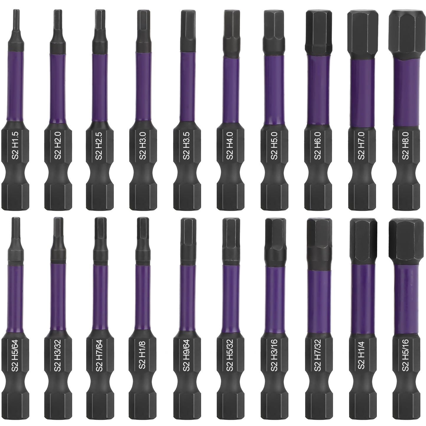 20Pcs Impact Hex Head Allen Wrench Drill Bit Set - S2 Steel Hex Bits Set,1/4” Hex Shank with Magnetism,for Household DIY,Woodworking, Automobiles