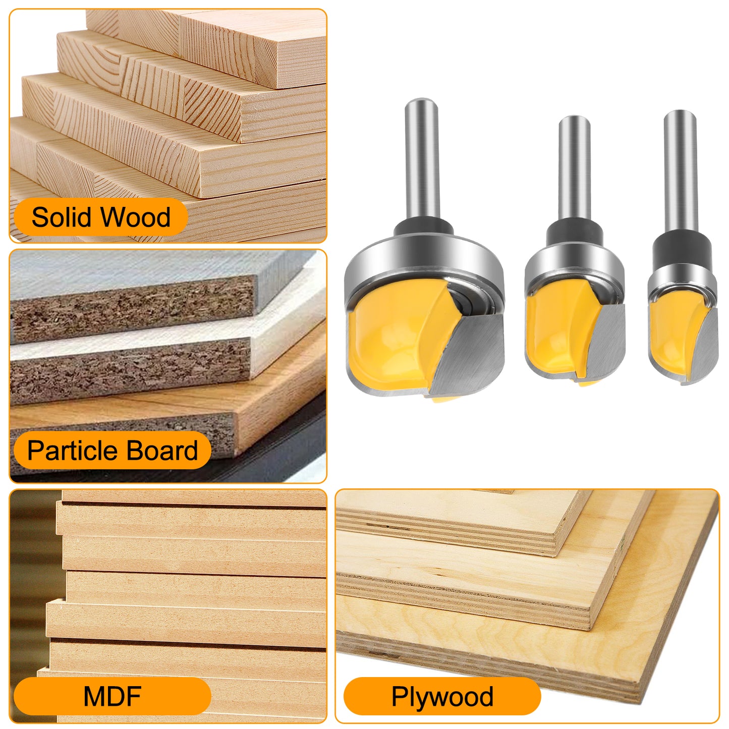 3Pcs 1/4 Inch Shank Router Bit Set - 1/2'', 3/4'', 1-1/8"Depth Slot Cutter Router Bit,Tray Router Bit Cutter for Cutting Woodworking