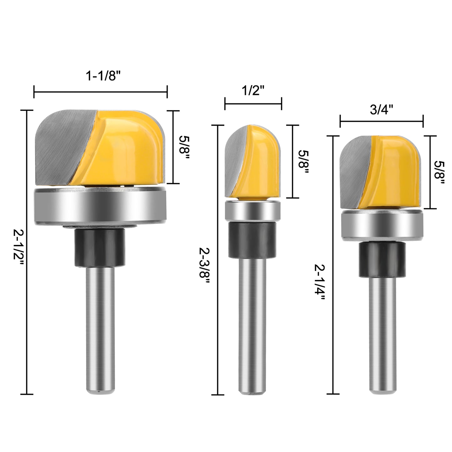 3Pcs 1/4 Inch Shank Router Bit Set - 1/2'', 3/4'', 1-1/8"Depth Slot Cutter Router Bit,Tray Router Bit Cutter for Cutting Woodworking