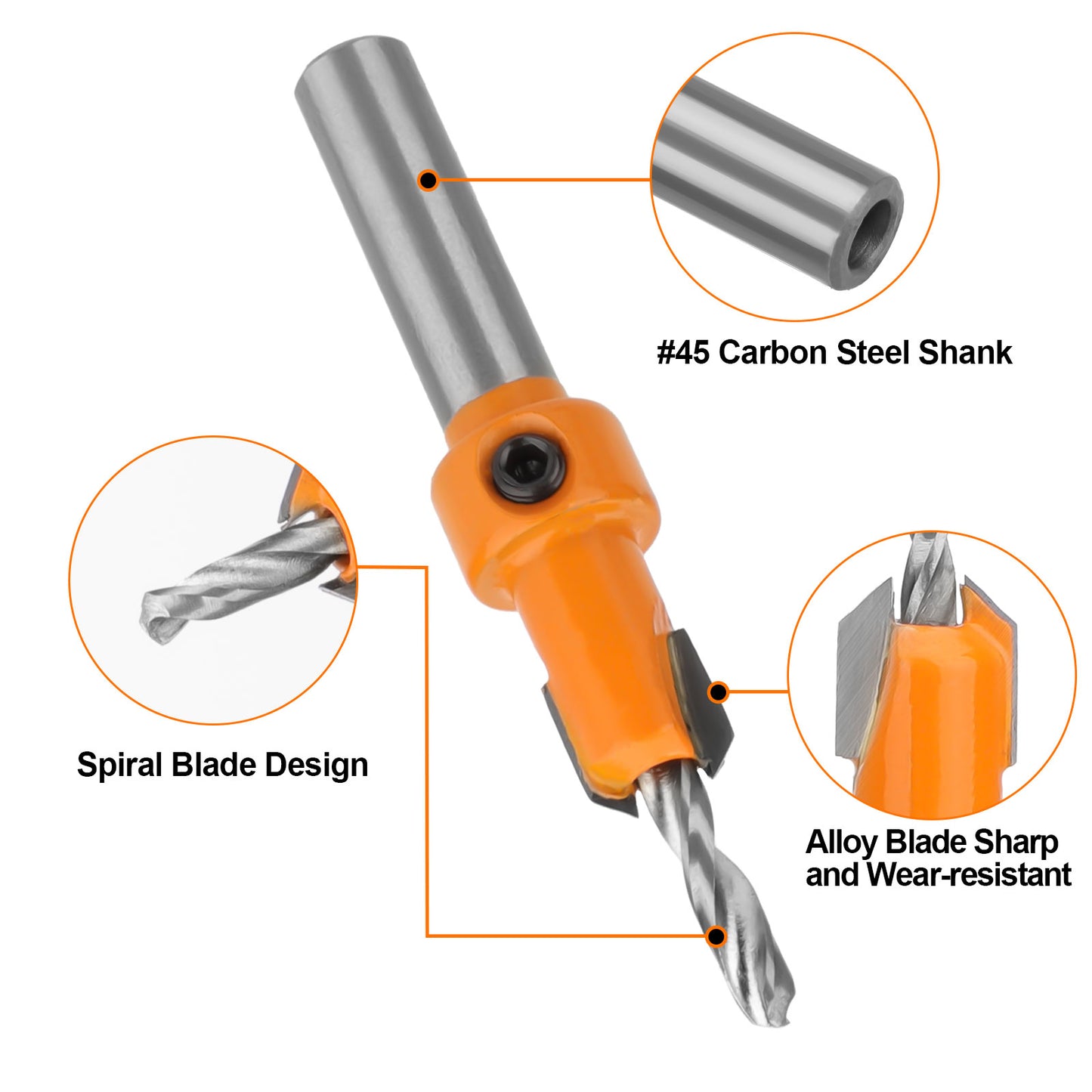 15Pcs Countersink Drill Bit Set - Wood Tapered Drill Bits with 5Pcs Extra Replaceable Drill bit,5pcs Hex wrench,Countersink Drill Bit Set for Woodworking, Opening Holes