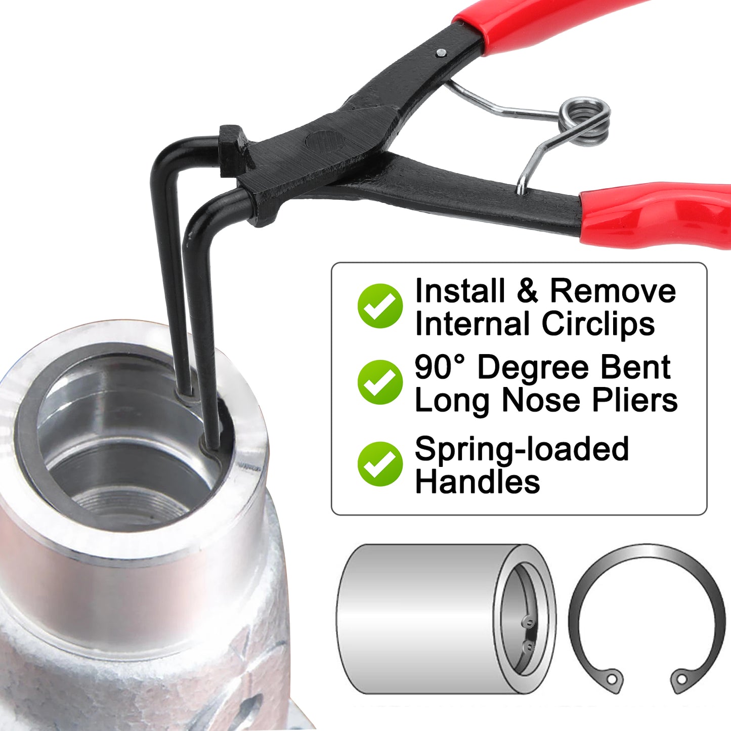 90 Degree Bent Long Nose Pliers - Internal Snap Ring Pliers Remover Retaining Circlip Pliers,Circlip Pliers,Long Nose Multi‑Function Tool