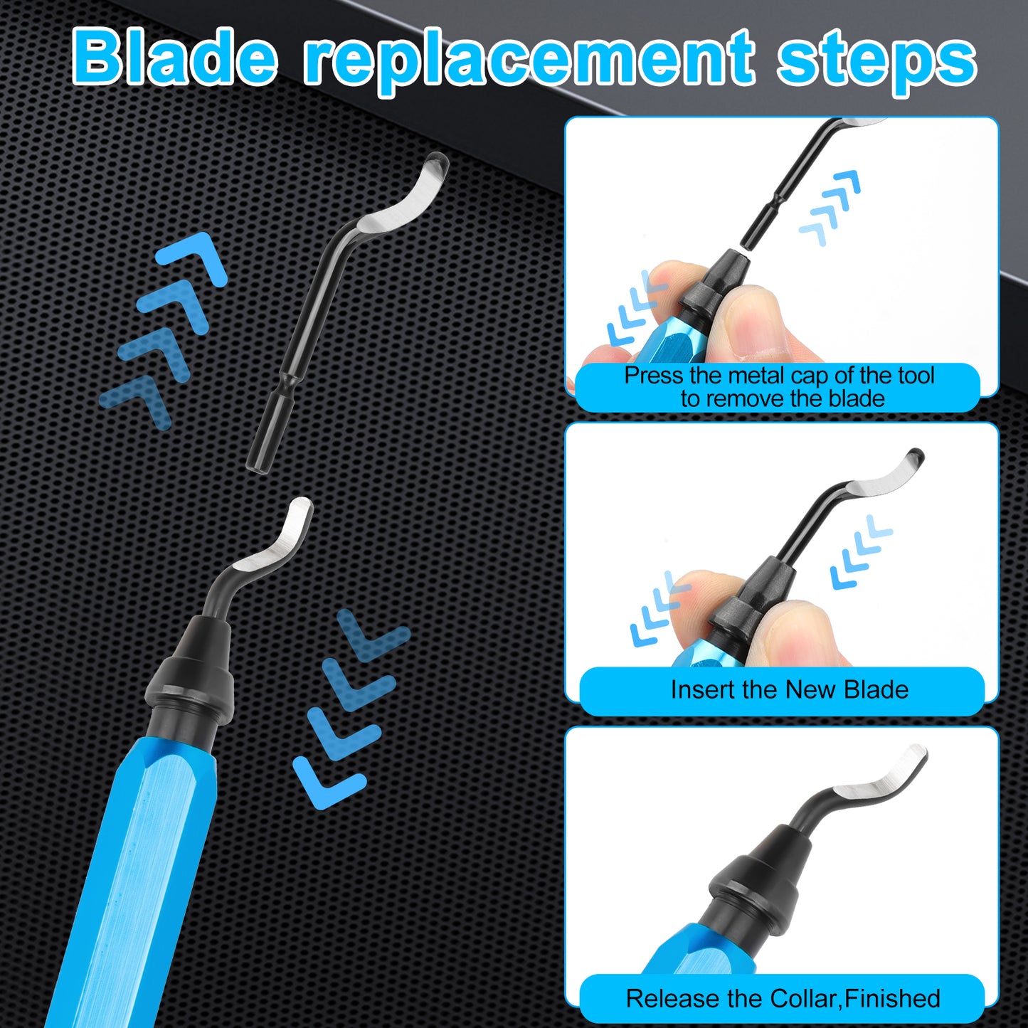 Deburring Tool Set with 10 Extra Blades - Aluminum Handle,High-Speed Steel Blades, 360 Degree Rotatable,For metal, steel, copper, aluminum, plastic, PVC, and trunking