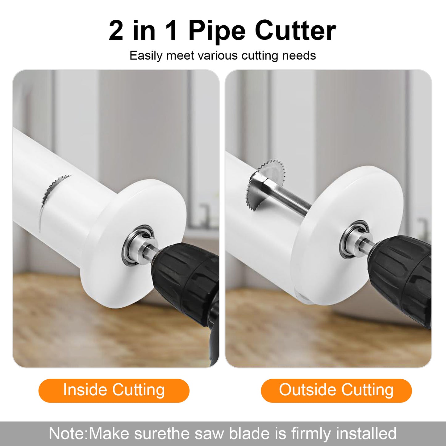 Internal Pipe Cutter for PVC - Stainless Steel Shaft with HSS Blades, Adjustable Cutting Depth, Includes 6 Saw Blades & Guide Disk - Ideal for Shower Drains, Toilet Flanges, and Confined Spaces
