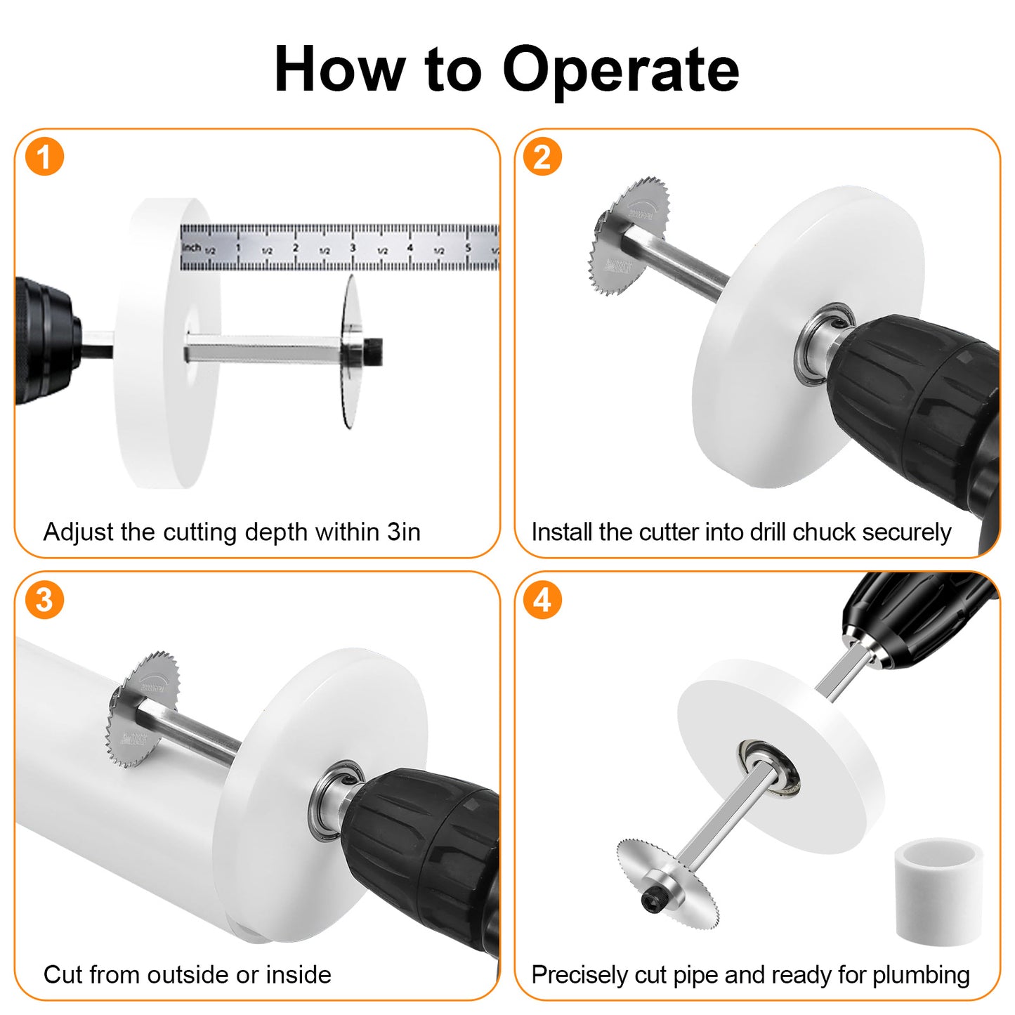 Internal Pipe Cutter for PVC - Stainless Steel Shaft with HSS Blades, Adjustable Cutting Depth, Includes 6 Saw Blades & Guide Disk - Ideal for Shower Drains, Toilet Flanges, and Confined Spaces