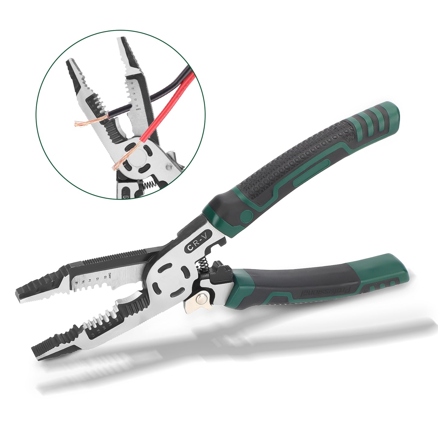 10-in-1 Multifunctional Heavy-Duty CR-V Wire Stripper Tool - 9 Inch with Non-Slip TPR Handle, Professional Grade for handles stripping, winding, cutting, pulling, crimping, breaking, clamping, nail holding, unscrewing, and deburring