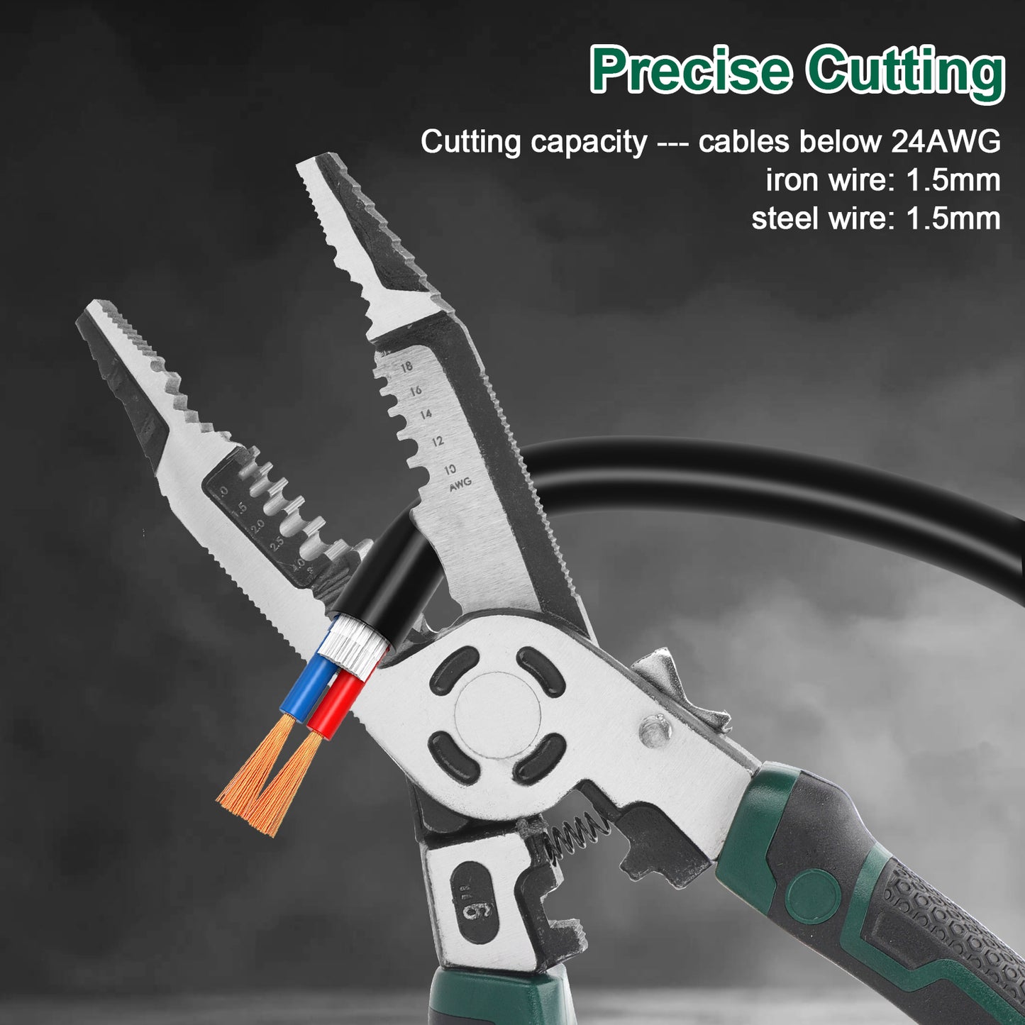 10-in-1 Multifunctional Heavy-Duty CR-V Wire Stripper Tool - 9 Inch with Non-Slip TPR Handle, Professional Grade for handles stripping, winding, cutting, pulling, crimping, breaking, clamping, nail holding, unscrewing, and deburring