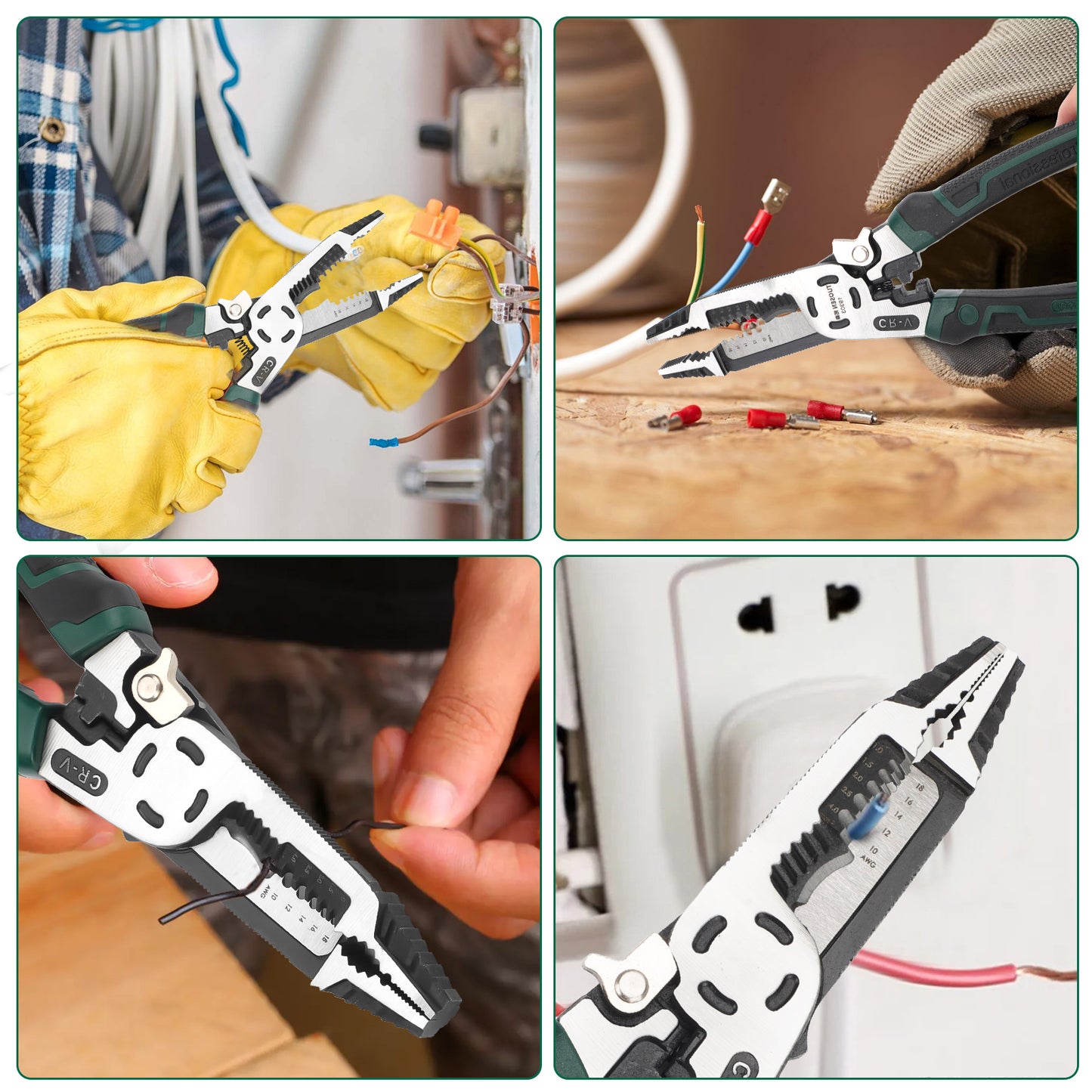 10-in-1 Multifunctional Heavy-Duty CR-V Wire Stripper Tool - 9 Inch with Non-Slip TPR Handle, Professional Grade for handles stripping, winding, cutting, pulling, crimping, breaking, clamping, nail holding, unscrewing, and deburring