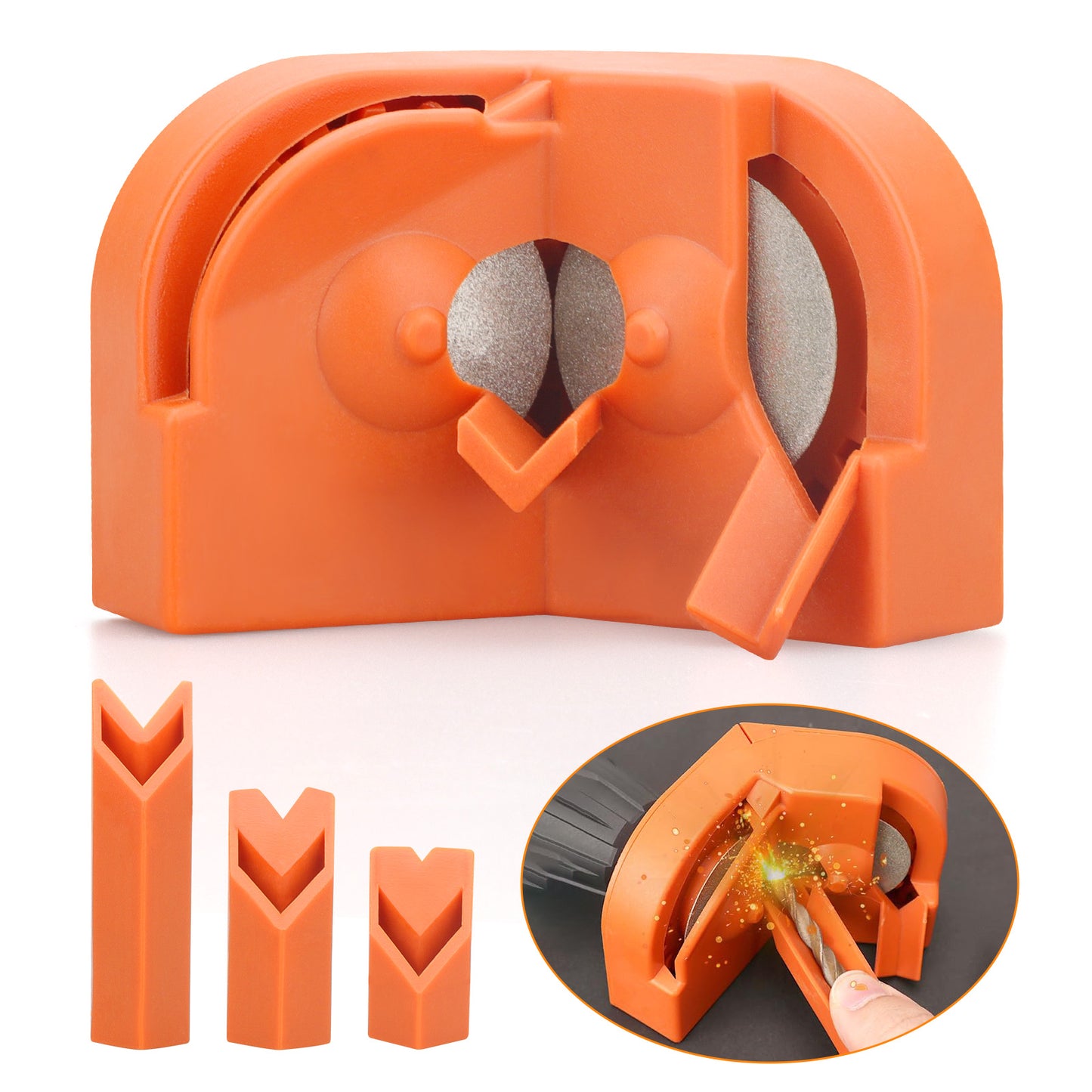 Multipurpose Drill Bit Sharpener with 2 Diamond Grinding Wheels - Efficient and Portable Twist Drill Grinder Tool (Orange)