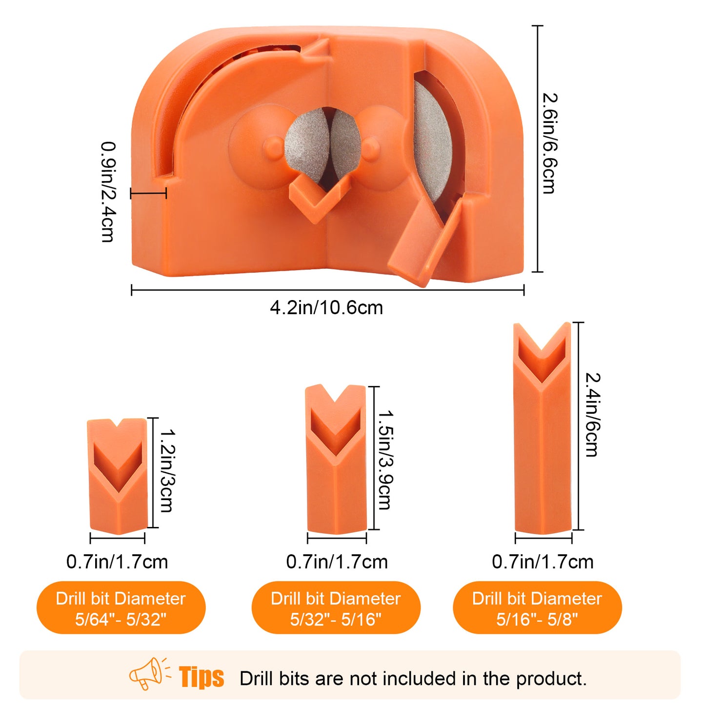 Multipurpose Drill Bit Sharpener with 2 Diamond Grinding Wheels - Efficient and Portable Twist Drill Grinder Tool (Orange)