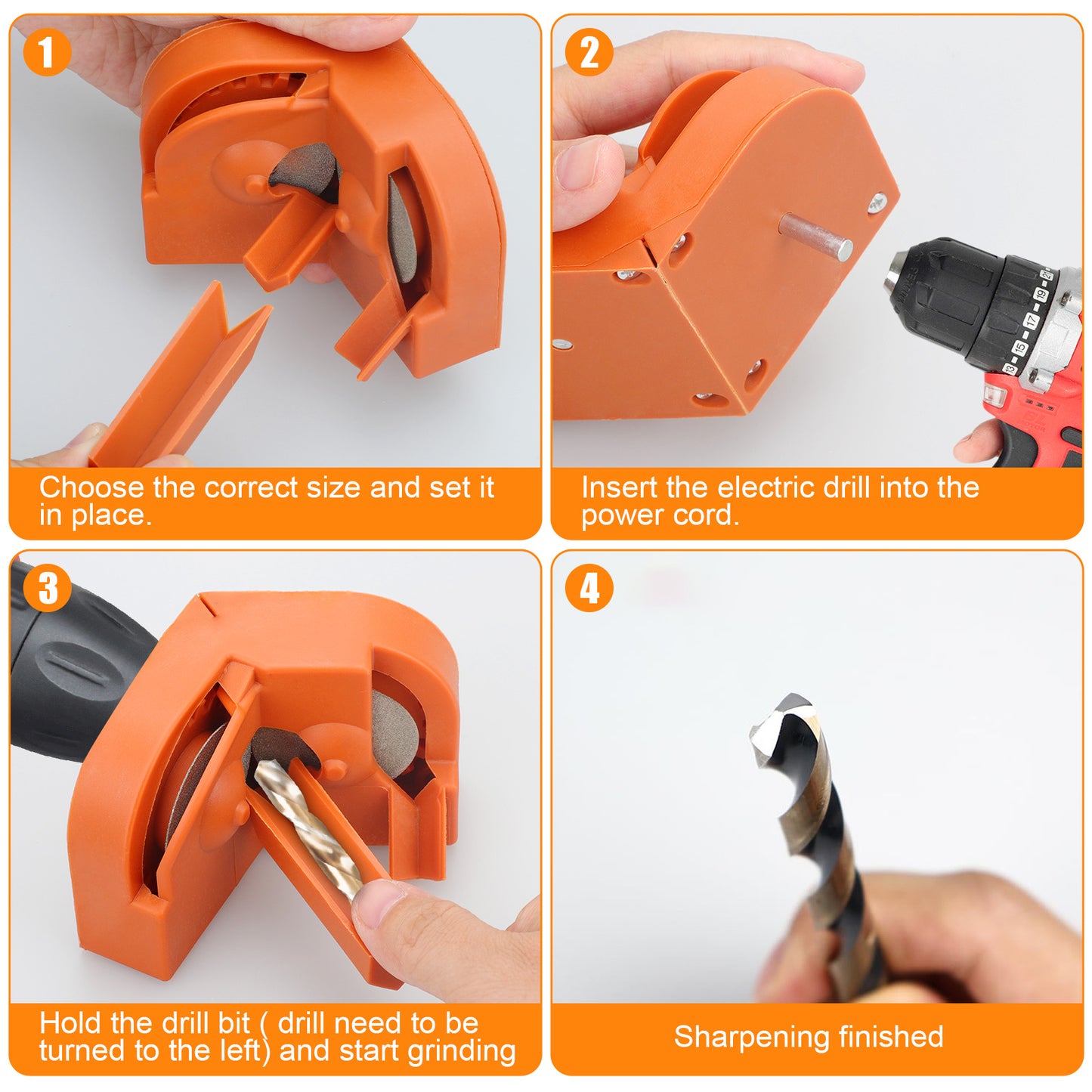 Multipurpose Drill Bit Sharpener with 2 Diamond Grinding Wheels - Efficient and Portable Twist Drill Grinder Tool (Orange)