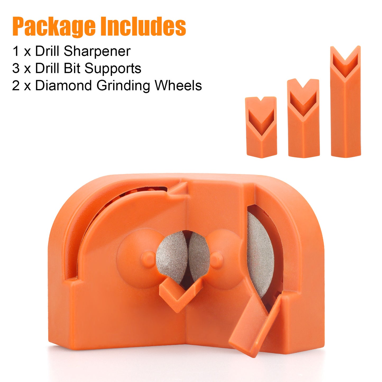 Multipurpose Drill Bit Sharpener with 2 Diamond Grinding Wheels - Efficient and Portable Twist Drill Grinder Tool (Orange)