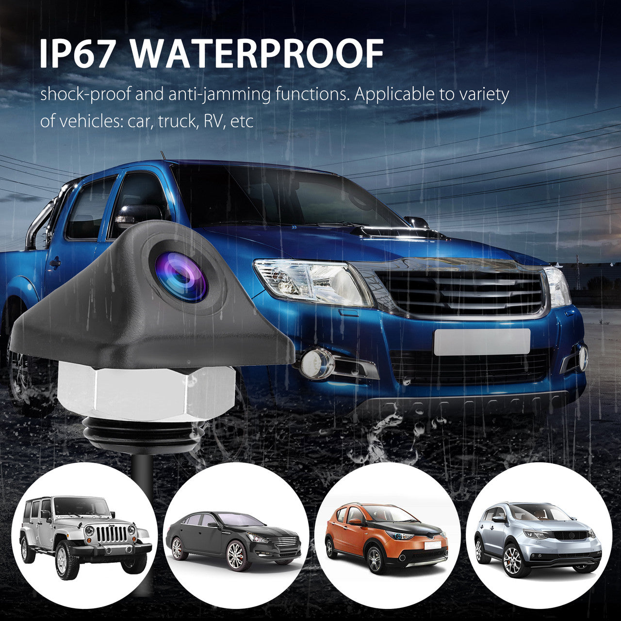 HD Reverse Backup Camera with Night Vision, Vehicle Rear-view Reverse Cam w/ 170° Wide Viewing Angle, Parking Camera Monitor for 12V Car Truck SUV RV, IP67 Waterproof