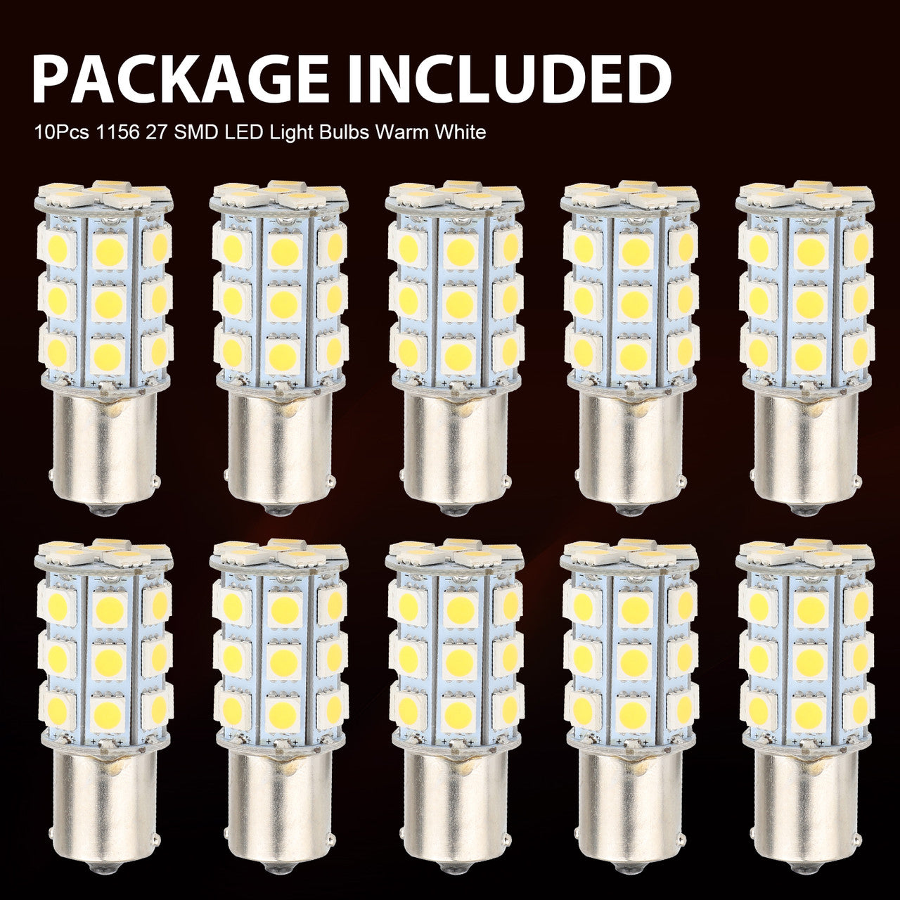 12V 1156 27SMD Car LED Light - 10PCS 1141 1003 1073 1093 1195 1295 4500 Warm White LED Bulbs for Car Interior RV Camper Trailer Light