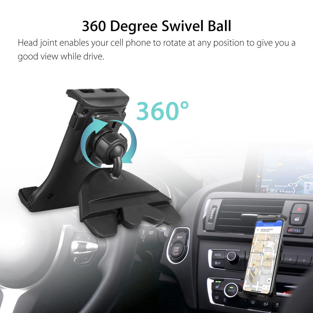 Universal Car CD Slot Mount, Adjustable Tablet Phone Mount Holder for 7"-12" Devices iPad 2/3/4/5, Samsung Galaxy Tab 3/4/A/S, Garmin GPS, Other Table Device