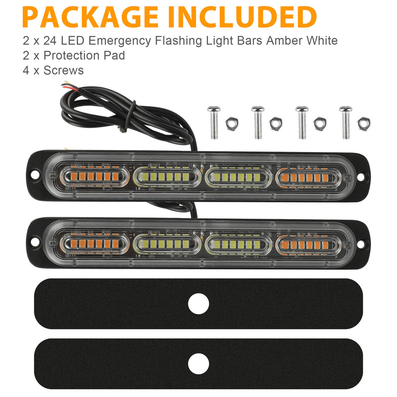 7.5inch LED Warning Strobe Flashing Light Bar 24LED Traffic Advisor Light Lamp for Car Truck Medical Vehicle, 18 Patterns, DC 12V-24V, 2Pcs