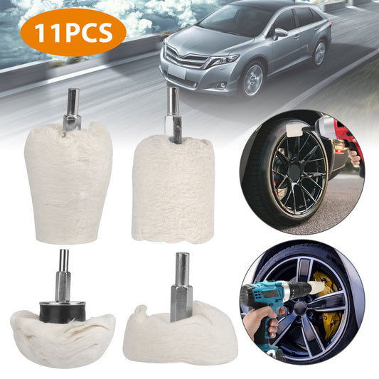 4Pcs Polishing Buffing Wheel for Drill, White Lint Polishing Grinding Pads for Wheel Cone, Column, Mushroom, T-Shaped Wheel Polishing Kit with 1/4 Handle for Metal, Stainless Steel, Wood, Ceramics
