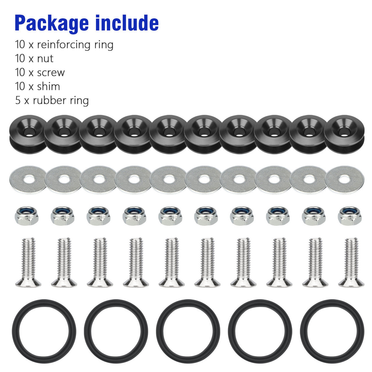 Bumper Quick Release Fasteners Kit, Universal Aluminum For Car Fender Fits for All Cars,Black,45Pcs