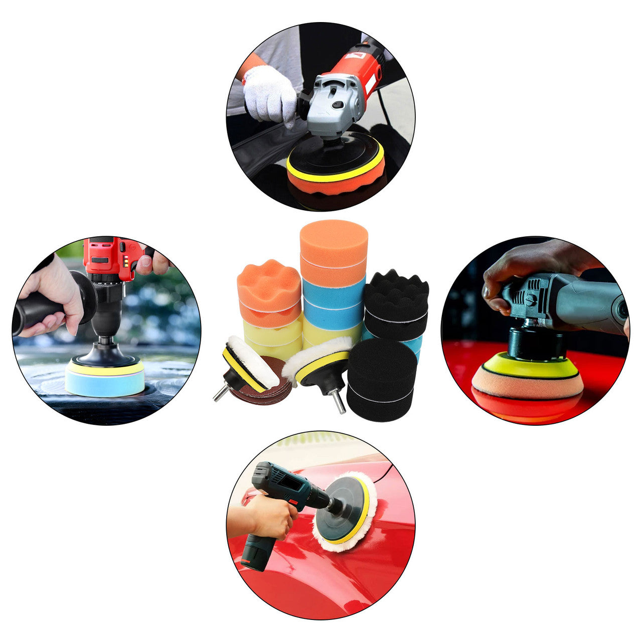 31Pcs 3 Inch Car Polishing & Buffing Sponge Pads Kit, Wool Bonnet Sponge Pad for Household Electric Drill and Auto Polisher with M14 Drill Adapter for Washing Cleaning Waxing Dusting Sealing Glaze
