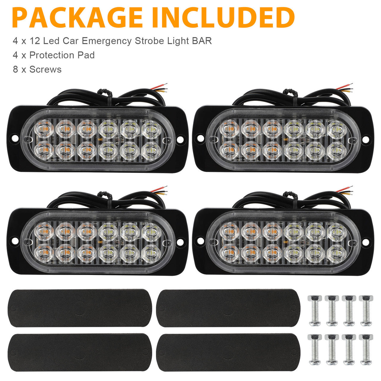 4X 12LED Strobe Lights Bar Emergency Flashing Warning Hazard Beacon Amber/White