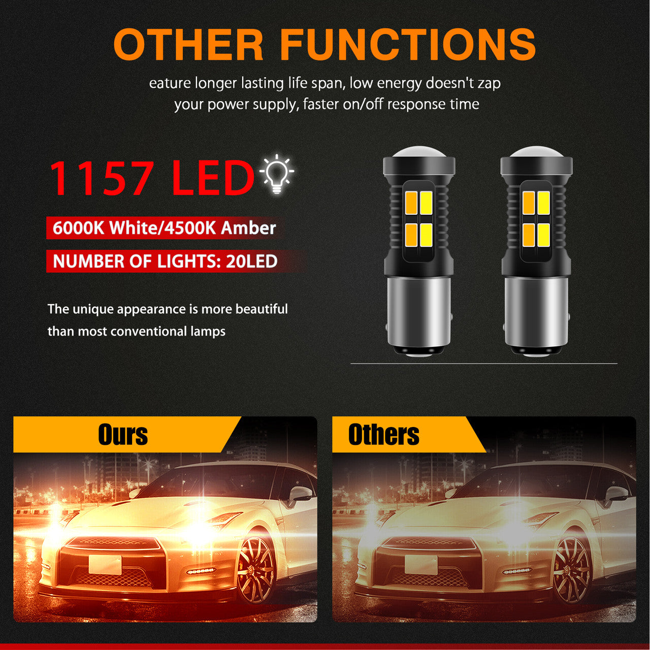 2Pcs 1157 Switchback LED Bulbs, Extremely Bright 1157 LED Light Bulbs for Turn Signal Lights Parking Lights, 1157 LED Lights 5630 Chips, White/Amber 1157 Turn Signal Parking Bulbs for 12V Vehicles