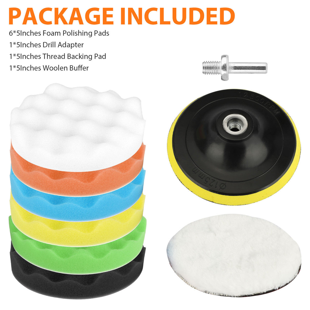 Sponge Polishing Pads Car Polisher Waxing Kit for Drill, 5in, 9pcs