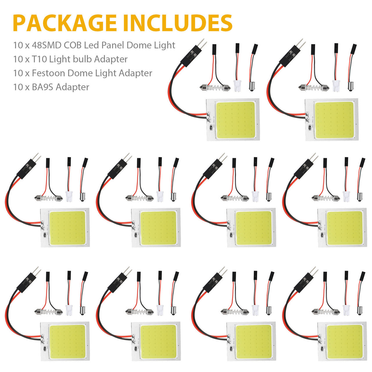 4Pcs 48SMD COB LED Panel Dome Lights, Car Interior Reading Map Lamp with T10/ BA9S/ Festoon Adapters, Instrument Light, Side Door Light, LED License Plate Lights for Car Truck RV SUV, White DC 12V