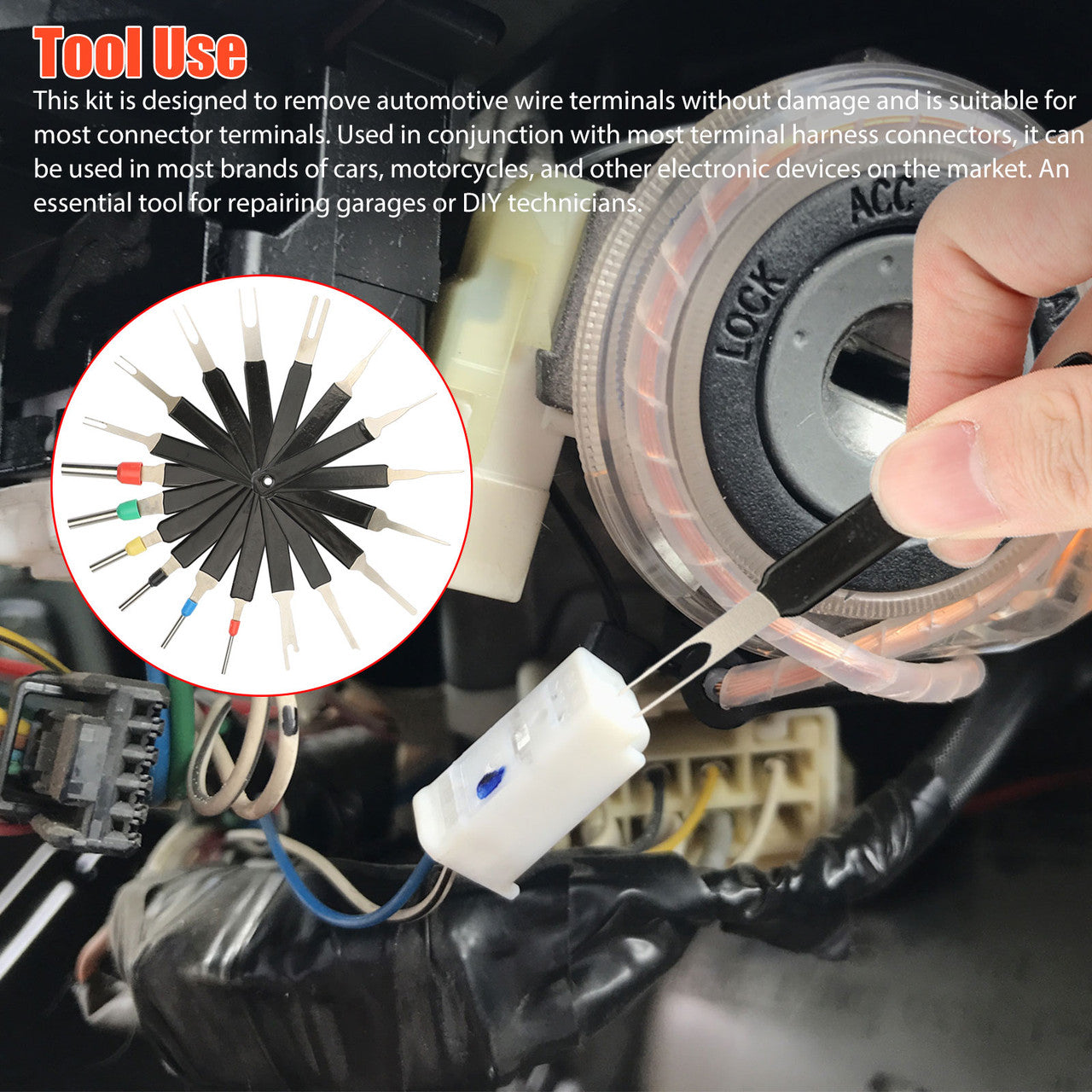 Automotive Electrical Connector Wire Terminal Removal Kit Set for Cars, 18Pc