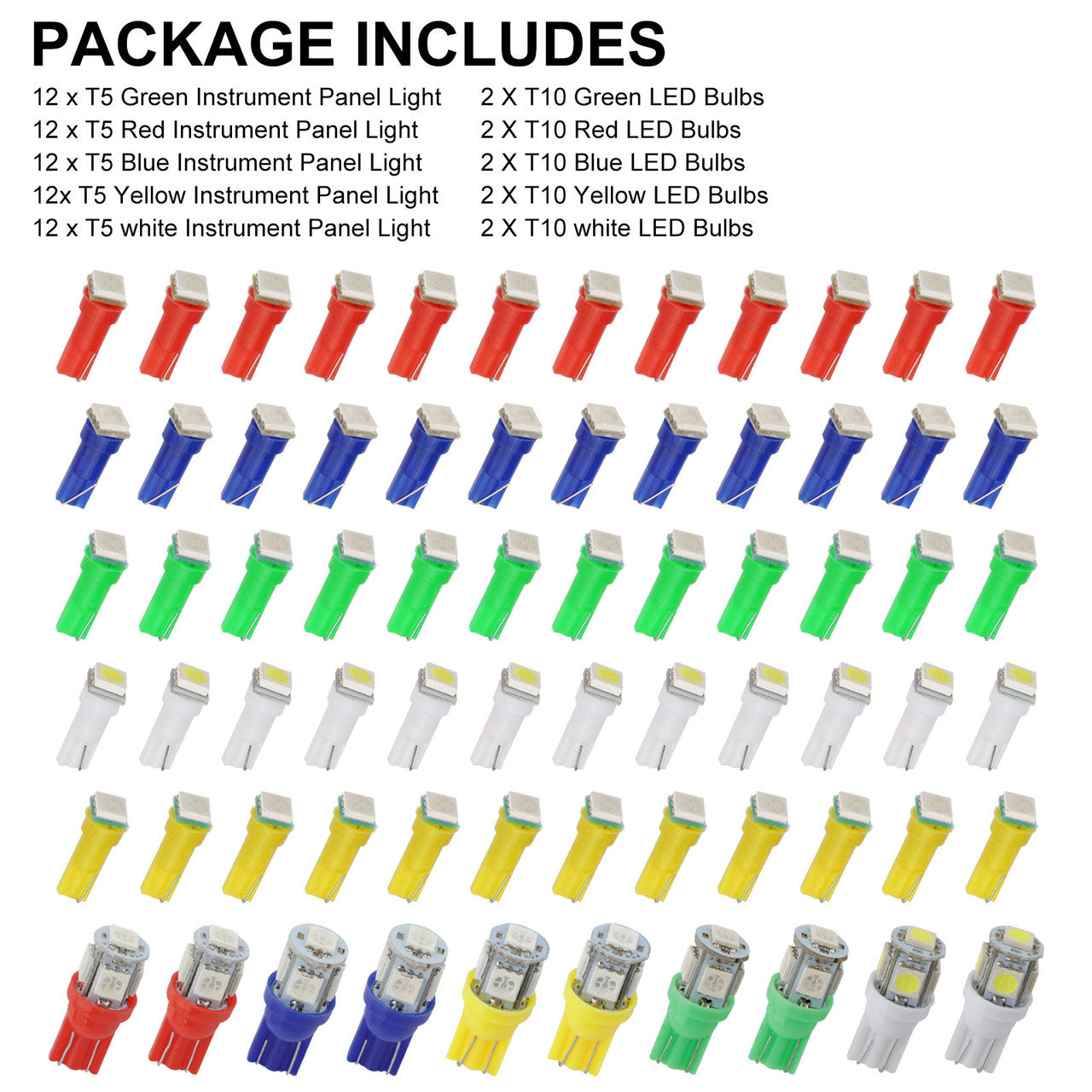 70Pcs T5 LED Instrument Dash Light Bulbs, T10 LED Dashboard Lights, T10 T5 LED Instrument Cluster Panel Gauge Dash LED Bulb Light, Fits for Corner Parking Side Marker Tail License Lights, 12V