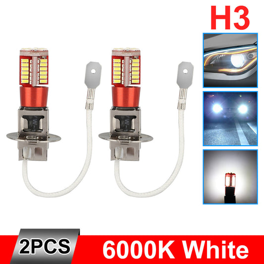 2Pcs H3 LED Fog Light Bulbs 6000k White, Super Bright H3 LED Fog Bulbs, Waterproof DRL Fog Light Bulbs 3014SMD Replacement for Auto Cars, 12V H3 LED Fog Bulbs, 360掳 Beam