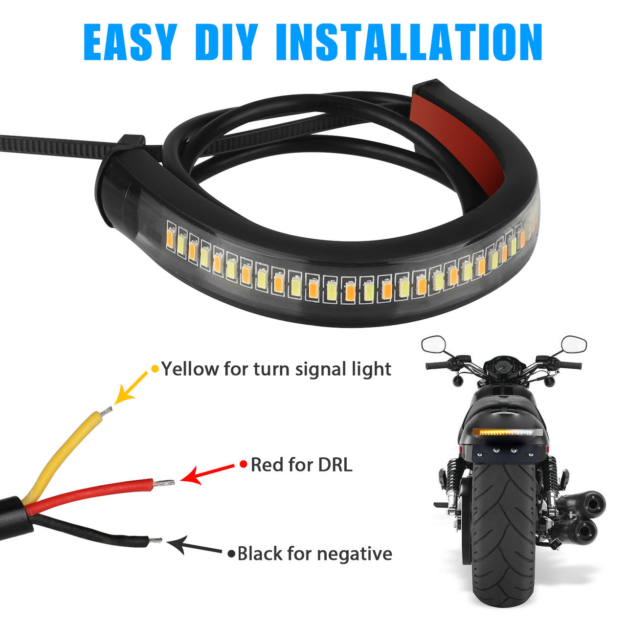 Switchback Amber White LED Fork Turn Signal DRL Light Strips For Motorcycle, 2pcs
