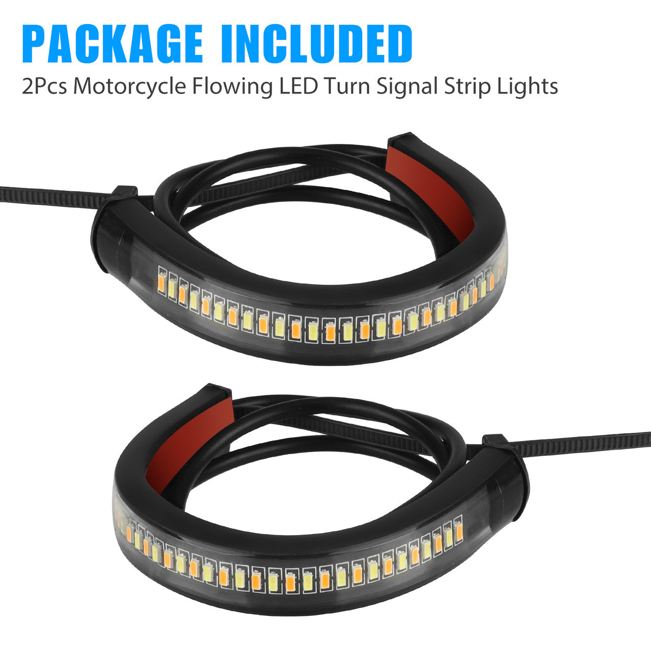 Switchback Amber White LED Fork Turn Signal DRL Light Strips For Motorcycle, 2pcs