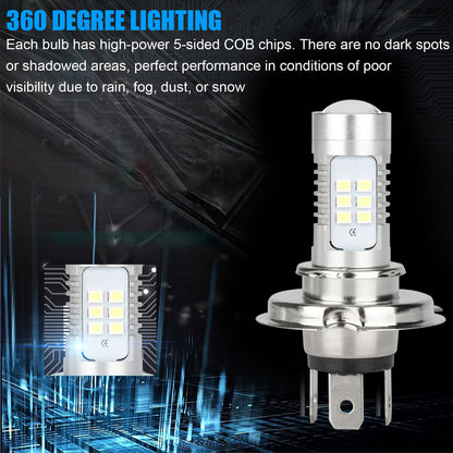 H4 9003 HB2 6000K Super White 110W LED Headlight Fog Bulbs Kit High Low Beam, 4Pcs