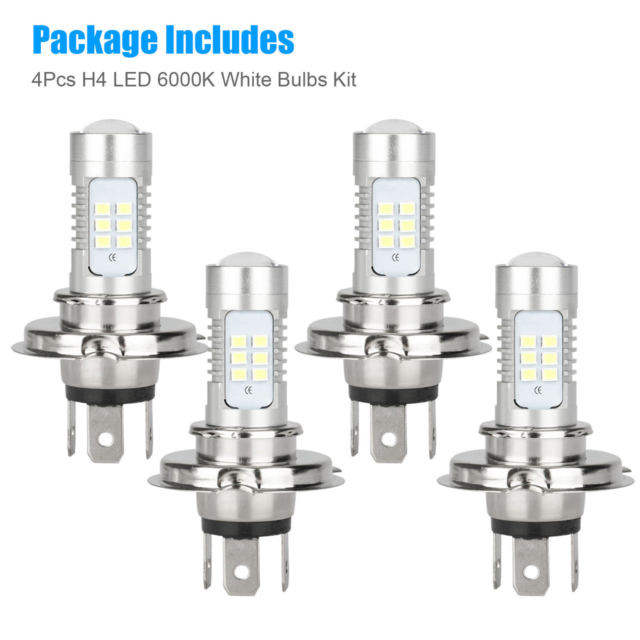 H4 9003 HB2 6000K Super White 110W LED Headlight Fog Bulbs Kit High Low Beam, 4Pcs