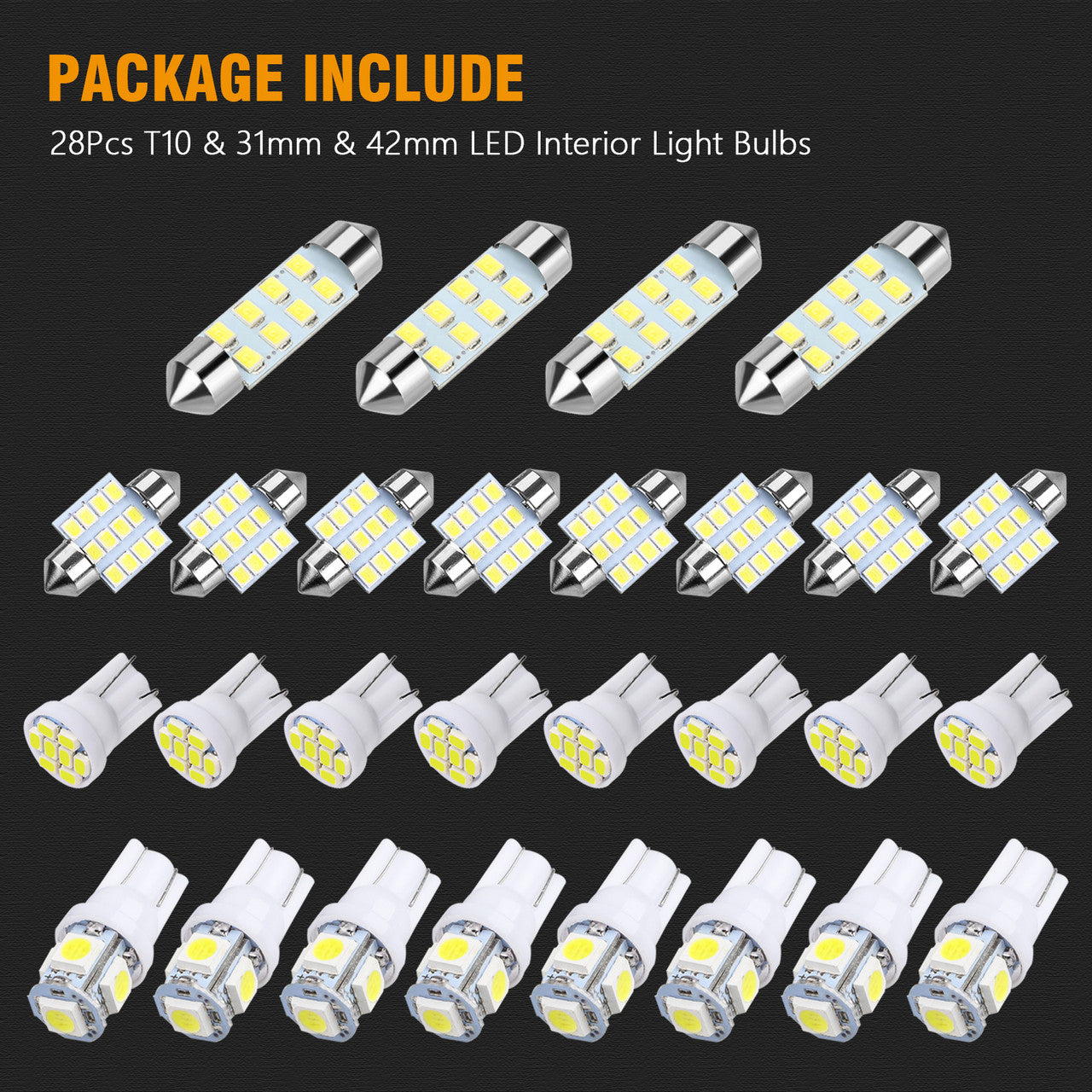 T10 & 31mm & 42mm LED Car Automotive Interior Light Bulbs, 28Pcs
