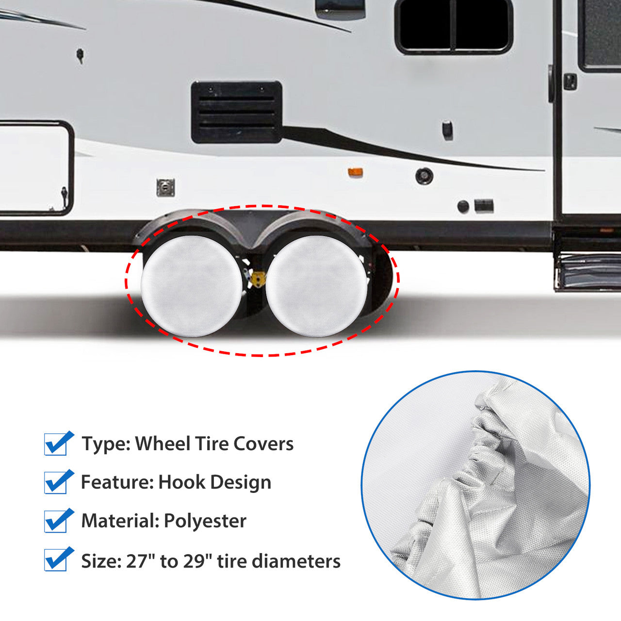 Waterproof Tire Covers for Car, Automotive Vehicle with Hook S, Silver, 4PCS