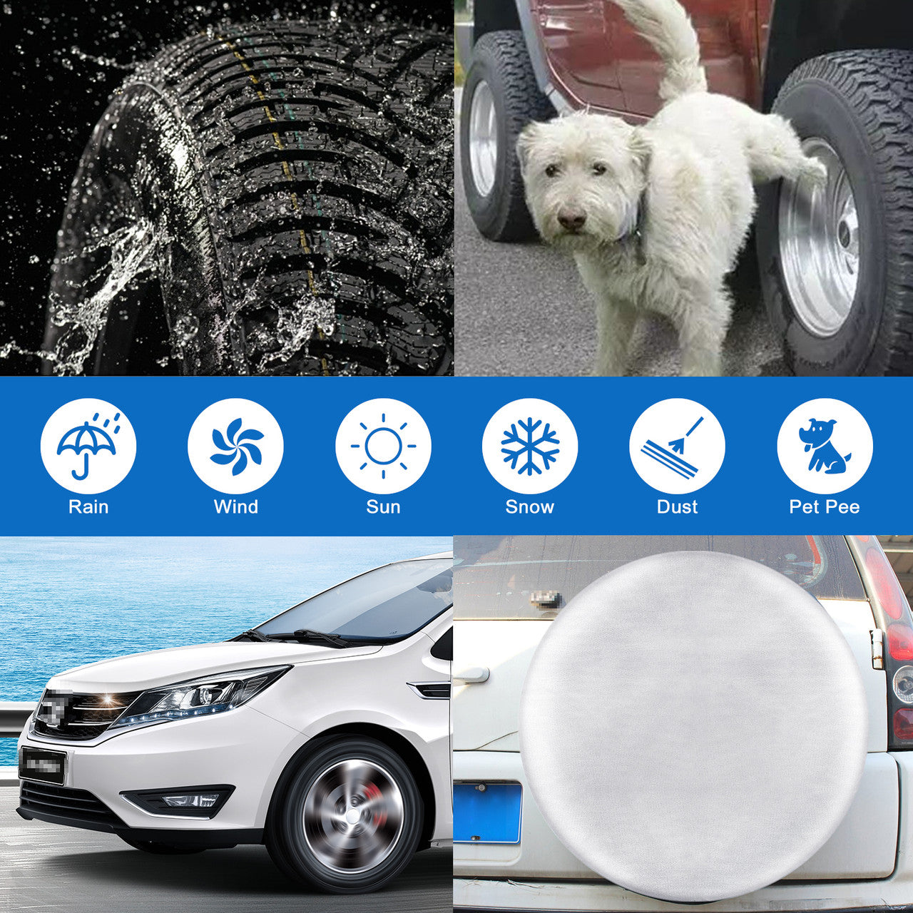 Waterproof Tire Covers for Car, Automotive Vehicle with Hook S, Silver, 4PCS