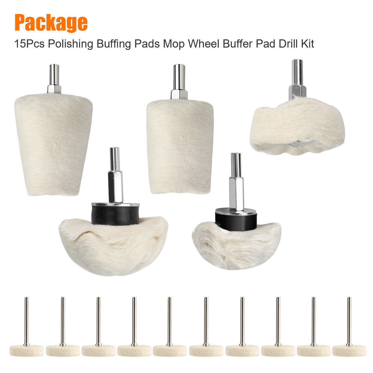 Polishing Buffing Pads Mop Wheel Buffer Pad Drill Kit for Cleaning the House or Car, 15Pcs