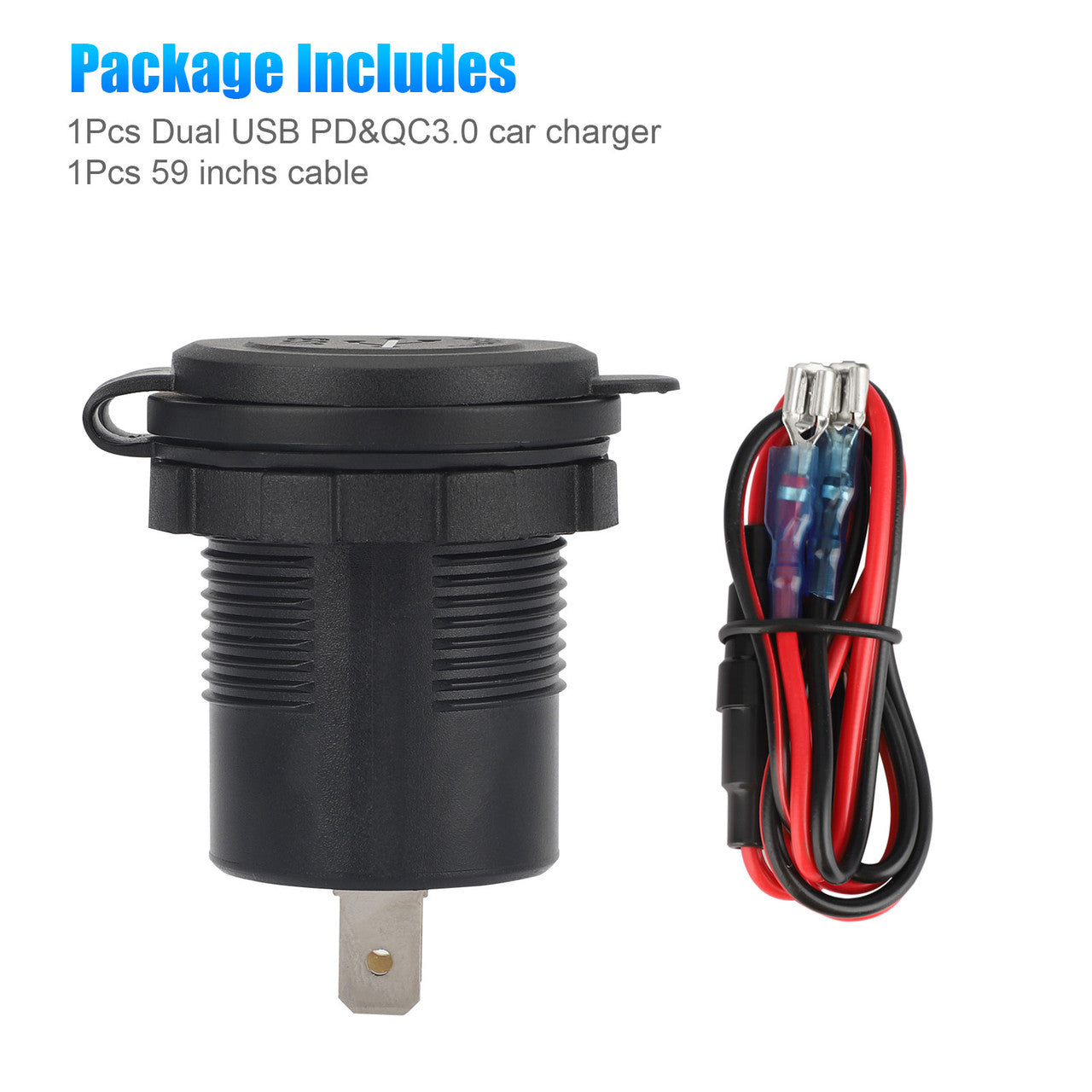 USB C Car Charger Socket with Switch, Red